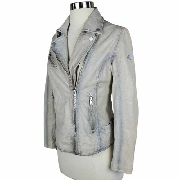 New Mauritius Leather Jacket Maysie Studded Peace Sign Size 4 - Picture 6 of 9
